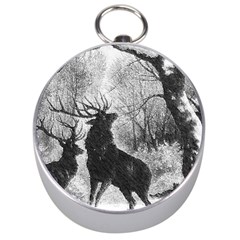 Stag Deer Forest Winter Christmas Silver Compasses by Amaryn4rt