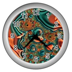 Painted Fractal Wall Clocks (silver)  by Fractalworld