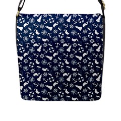 Nautical Navy Flap Messenger Bag (l)  by electrogiraffe