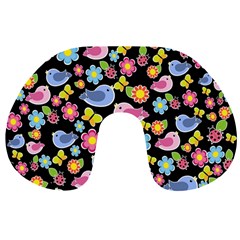 Spring Pattern - Black Travel Neck Pillows by Valentinaart