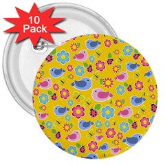 Spring Pattern - Yellow 3  Buttons (10 Pack)  by Valentinaart