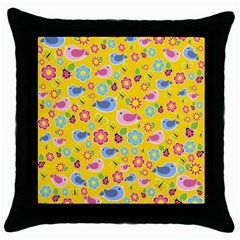 Spring Pattern - Yellow Throw Pillow Case (black) by Valentinaart