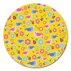 Spring Pattern - Yellow Magnet 5  (round) by Valentinaart