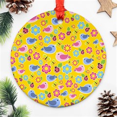 Spring Pattern - Yellow Round Ornament (two Sides) by Valentinaart