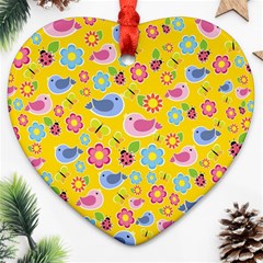 Spring Pattern - Yellow Heart Ornament (two Sides) by Valentinaart