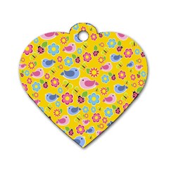 Spring Pattern - Yellow Dog Tag Heart (two Sides) by Valentinaart