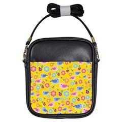 Spring Pattern - Yellow Girls Sling Bags by Valentinaart