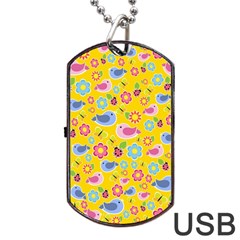 Spring Pattern - Yellow Dog Tag Usb Flash (one Side) by Valentinaart