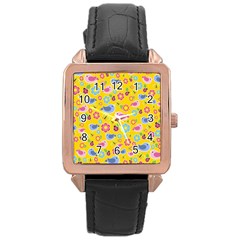 Spring Pattern - Yellow Rose Gold Leather Watch  by Valentinaart