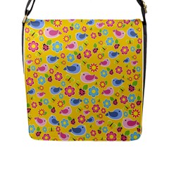 Spring Pattern - Yellow Flap Messenger Bag (l)  by Valentinaart