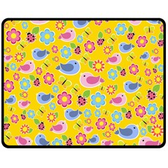 Spring Pattern - Yellow Double Sided Fleece Blanket (medium)  by Valentinaart