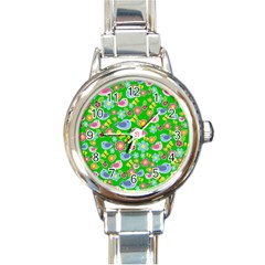 Spring Pattern - Green Round Italian Charm Watch by Valentinaart