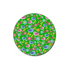 Spring Pattern - Green Rubber Coaster (round)  by Valentinaart