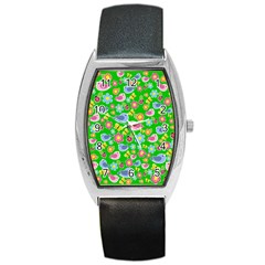 Spring Pattern - Green Barrel Style Metal Watch by Valentinaart