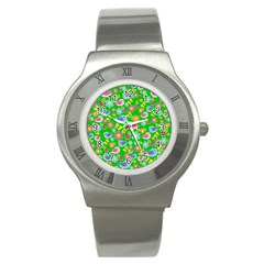 Spring Pattern - Green Stainless Steel Watch by Valentinaart