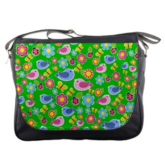 Spring Pattern - Green Messenger Bags by Valentinaart