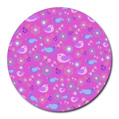 Spring Pattern - Pink Round Mousepads by Valentinaart