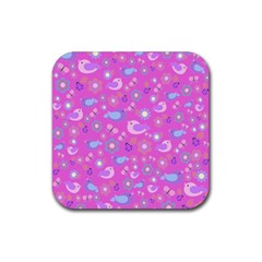 Spring Pattern - Pink Rubber Coaster (square)  by Valentinaart