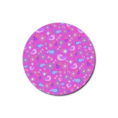 Spring Pattern - Pink Rubber Coaster (round)  by Valentinaart