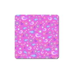 Spring Pattern - Pink Square Magnet by Valentinaart