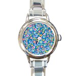 Spring pattern - blue Round Italian Charm Watch Front