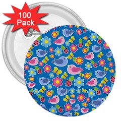 Spring Pattern - Blue 3  Buttons (100 Pack)  by Valentinaart