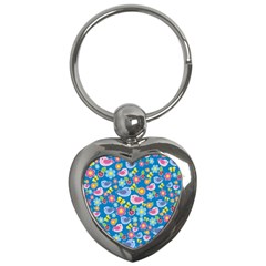 Spring Pattern - Blue Key Chains (heart)  by Valentinaart