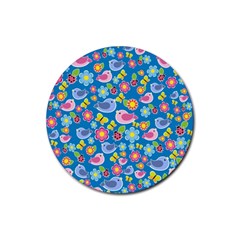 Spring Pattern - Blue Rubber Coaster (round)  by Valentinaart