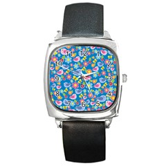 Spring Pattern - Blue Square Metal Watch