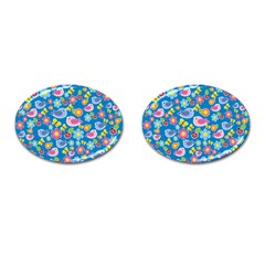 Spring Pattern - Blue Cufflinks (oval) by Valentinaart