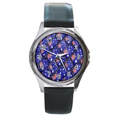 Australian Flag Urban Grunge Pattern Round Metal Watch by dflcprints