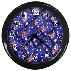 Australian Flag Urban Grunge Pattern Wall Clocks (black) by dflcprints