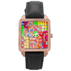 Abstract Polka Dot Pattern Rose Gold Leather Watch  by Nexatart