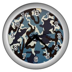 Blue Water Camouflage Wall Clocks (silver)  by Nexatart