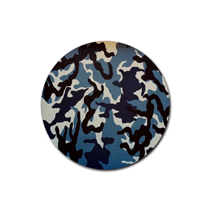 Blue Water Camouflage Rubber Coaster (Round) 