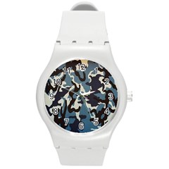 Blue Water Camouflage Round Plastic Sport Watch (m) by Nexatart