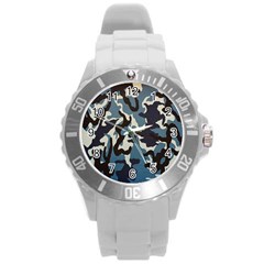 Blue Water Camouflage Round Plastic Sport Watch (l) by Nexatart