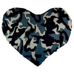 Blue Water Camouflage Large 19  Premium Heart Shape Cushions by Nexatart