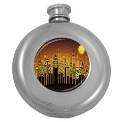 Buildings Skyscrapers City Round Hip Flask (5 Oz) by Nexatart