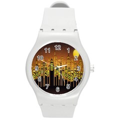 Buildings Skyscrapers City Round Plastic Sport Watch (m) by Nexatart