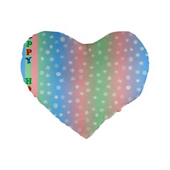 Christmas Happy Holidays Snowflakes Standard 16  Premium Flano Heart Shape Cushions