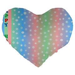 Christmas Happy Holidays Snowflakes Large 19  Premium Flano Heart Shape Cushions