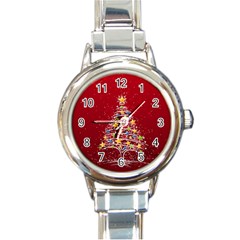 Colorful Christmas Tree Round Italian Charm Watch by Nexatart