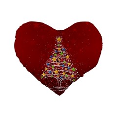 Colorful Christmas Tree Standard 16  Premium Flano Heart Shape Cushions by Nexatart