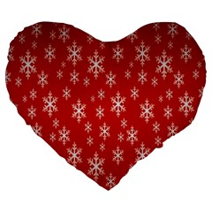 Christmas Snow Flake Pattern Large 19  Premium Flano Heart Shape Cushions by Nexatart