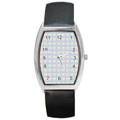 Grid Squares Texture Pattern Barrel Style Metal Watch