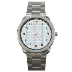 Grid Squares Texture Pattern Sport Metal Watch