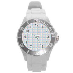 Grid Squares Texture Pattern Round Plastic Sport Watch (L)