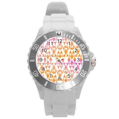 Geometric Abstract Orange Purple Pattern Round Plastic Sport Watch (l) by Nexatart