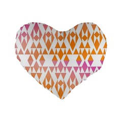 Geometric Abstract Orange Purple Pattern Standard 16  Premium Heart Shape Cushions by Nexatart